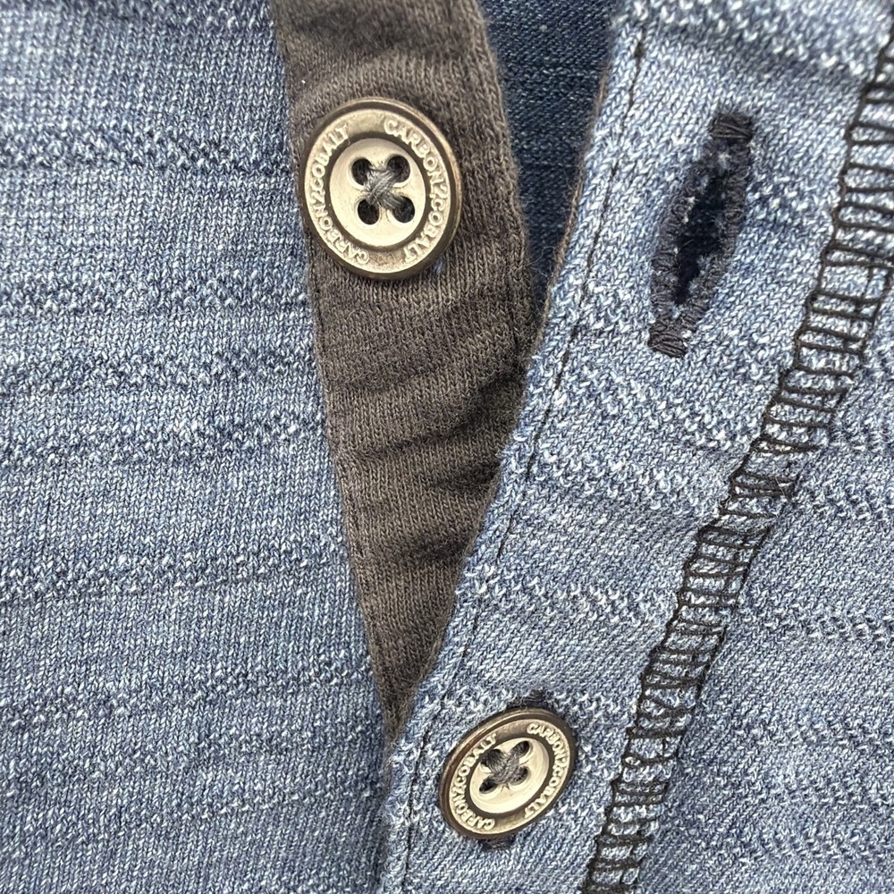 Carbon 2 Cobalt Watermark Henley Long Sleeve Shirt L Tall Blue Camp Textured - Picture 3 of 7